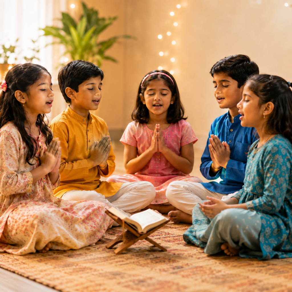 Children chanting slokas together