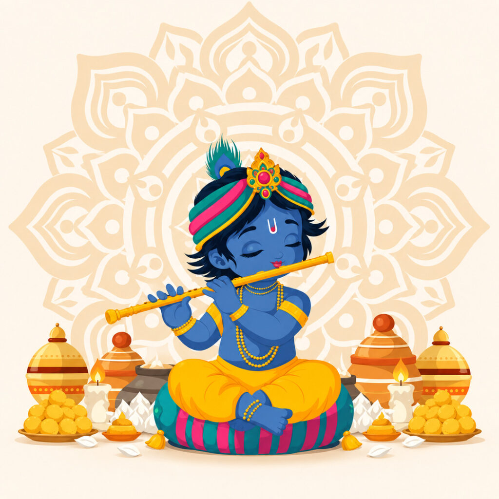 Illustration of young Krishna playing the flute